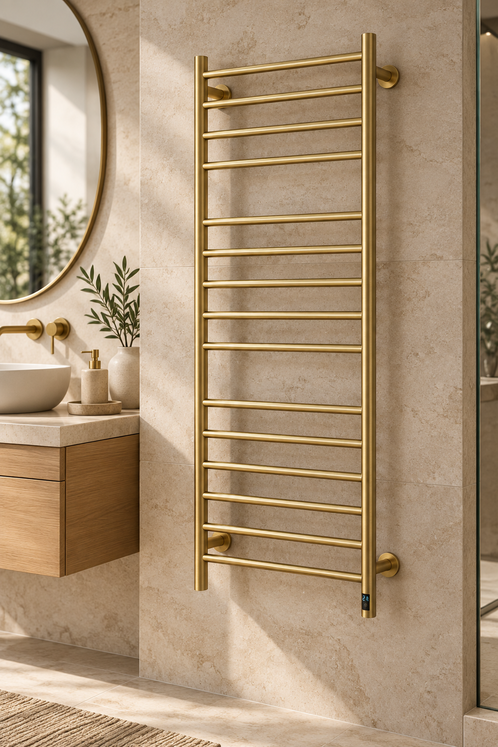Velor Electric Towel Rail — Brushed Brass — lifestyle photograph
